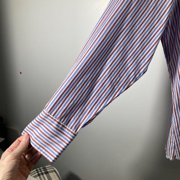 Mens Wrangler Western Pearl Snap Striped Shirt Red White Blue 2XL Cotton Polyest - Picture 6 of 11